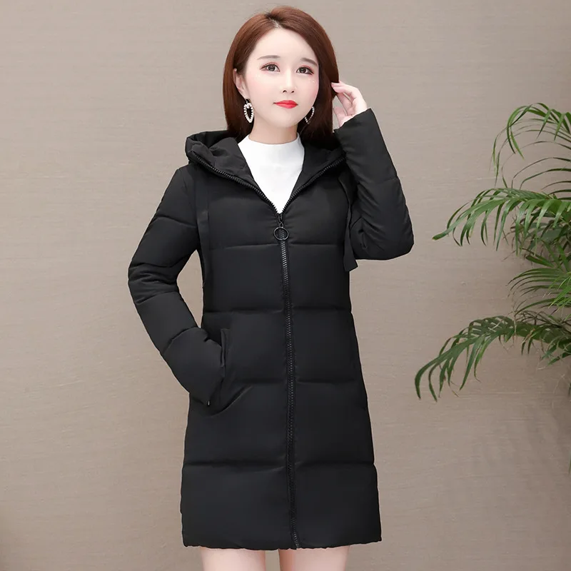 Черный Зимняя женская куртка для женщин среднего и длительного возраста, зима, стиль, женская хлопковая куртка с толстым мехом - Цвет: Черный