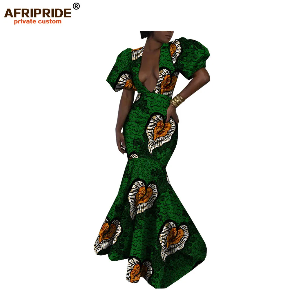 Африканское Макси женское платье AFRIPRIDE с коротким пышным рукавом с глубоким v-образным вырезом длинное, узкое повседневное хлопковое женское платье A1825044 - Цвет: 528