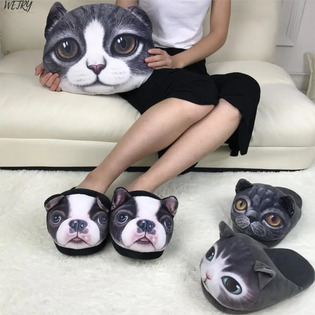 

28cm Simulation Animal Slippers Plush Cotton Towing 3D Animal Slippers Cats and Dogs Warm Shose at Home for Adults