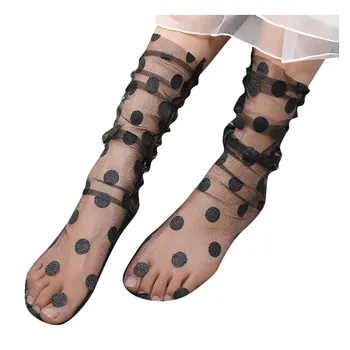 

Носки С Принтом Women Fashion Glitter Dot Soft Mesh Sock Transparent Elastic Sheer Ankle Socks Колготки Женские