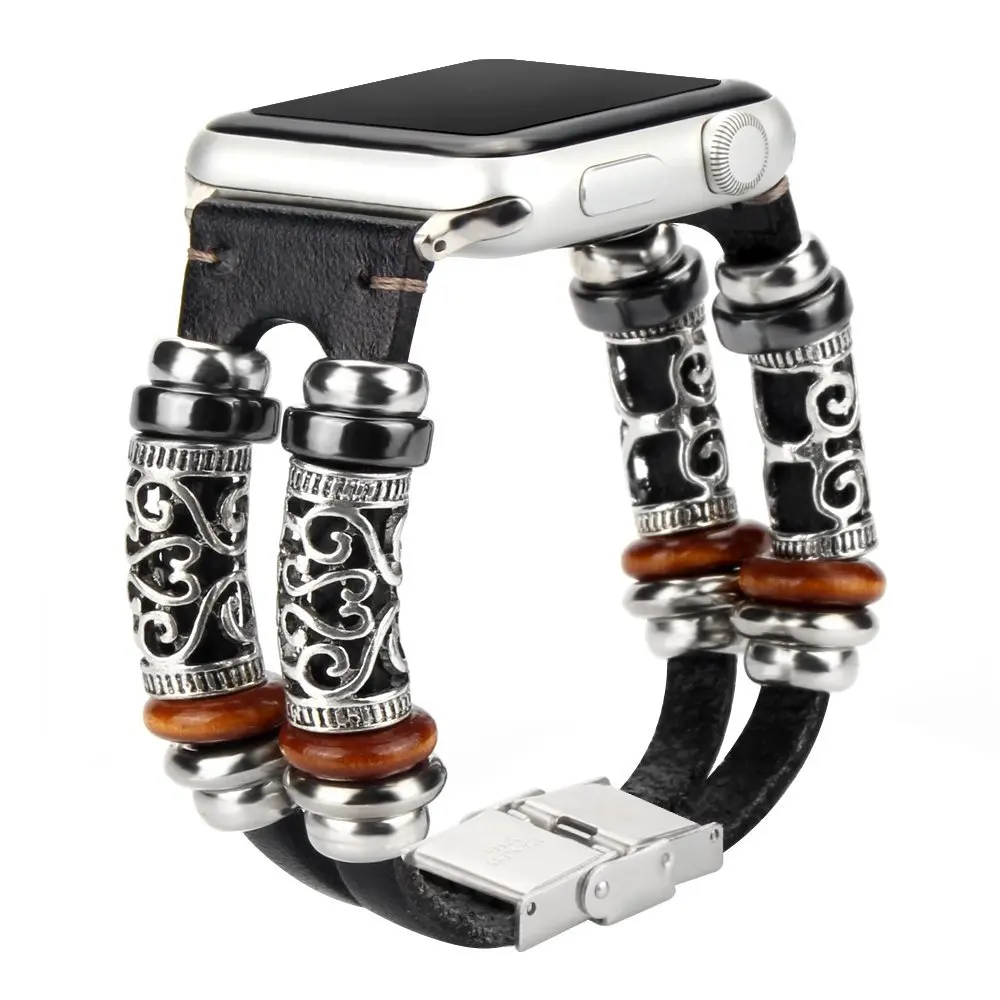 Ретро Ювелирный Браслет для Apple Watch Band Series 5 4 3 ручной работы бусы кожаный ремешок для iWatch 40 мм 44 мм 38 мм 42 мм наручный ремень