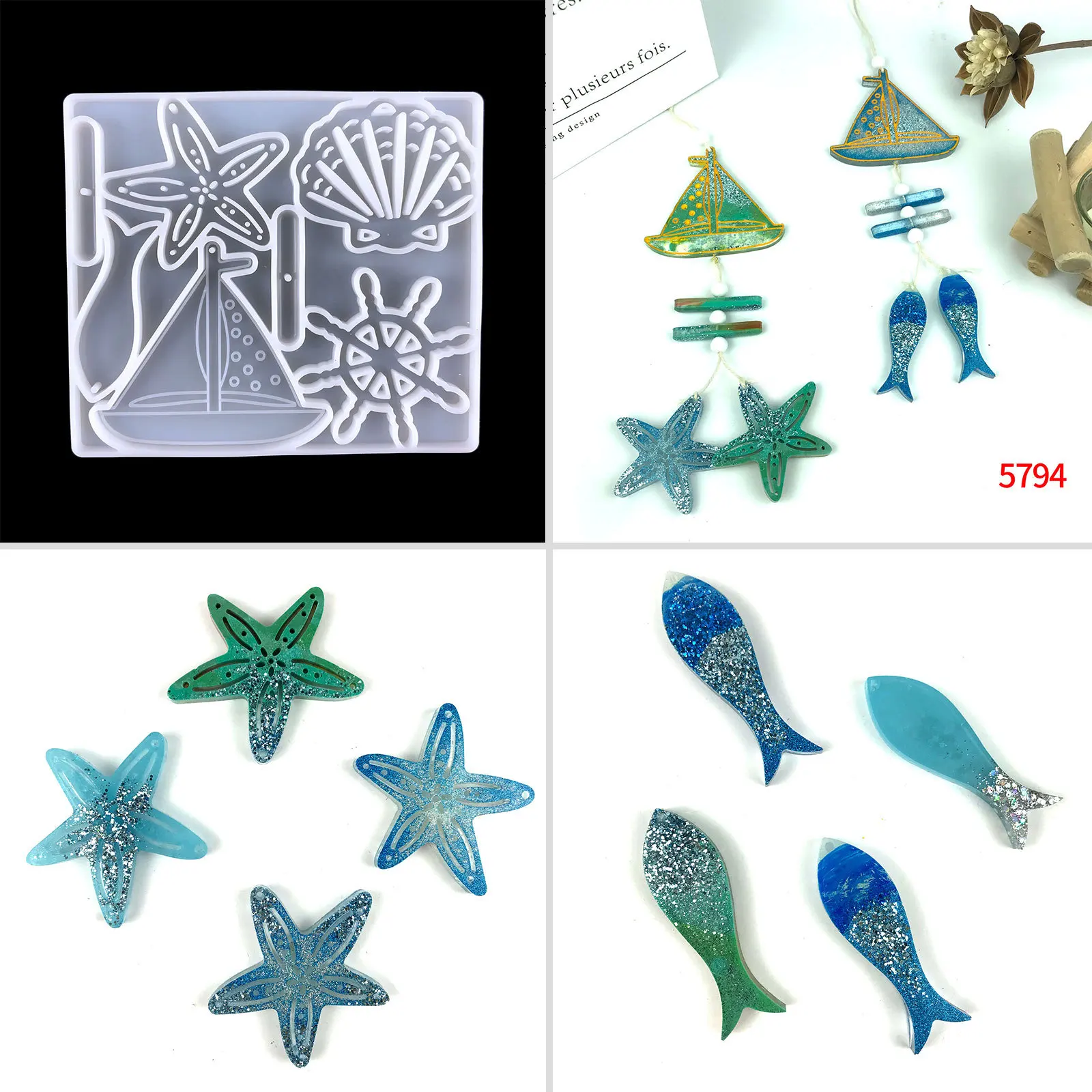 Sailboat Wall Hanging Epoxy Mold Diy Starfish Keychain Pendant Marine Series Decorative Silicone Resin Mould | Дом и сад
