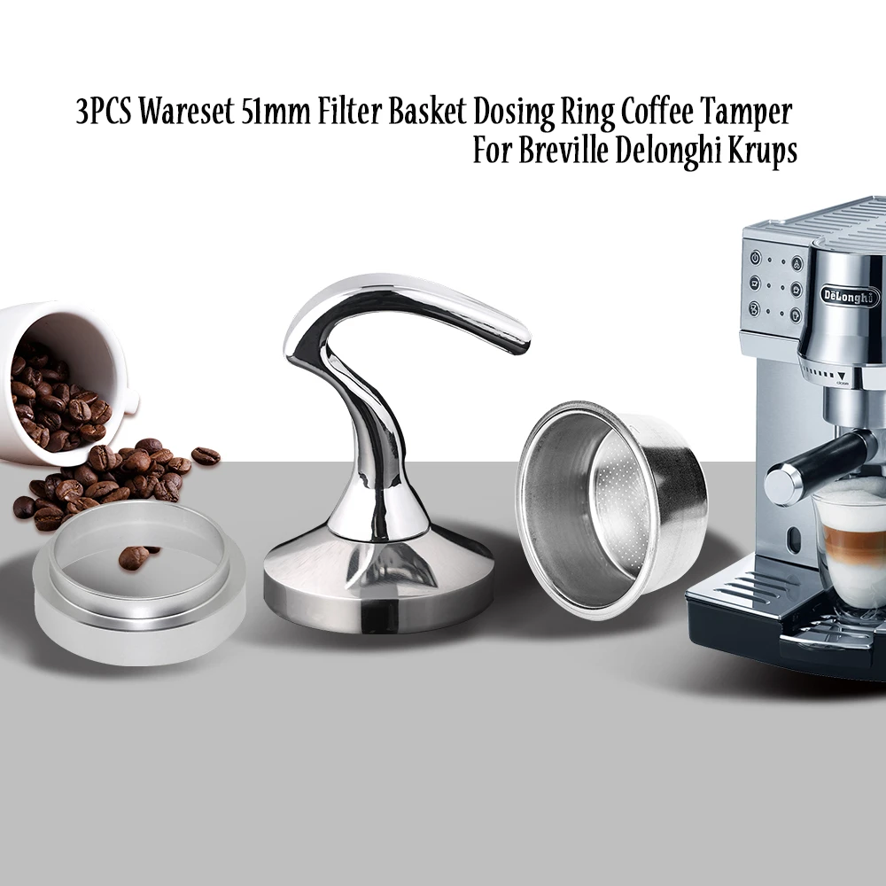 51mm Breville Delonghi Stainless Steel Refillable Coffee Filter Tamper