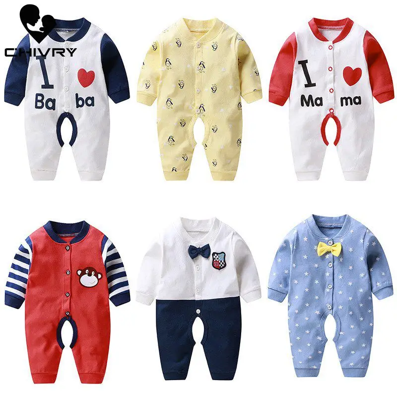 

New 2020 Baby Boys Girls Rompers Autumn Long Sleeve V-neck Button Cute Cartoon Print Jumpsuit Newborn Playsuit Infant Clothing