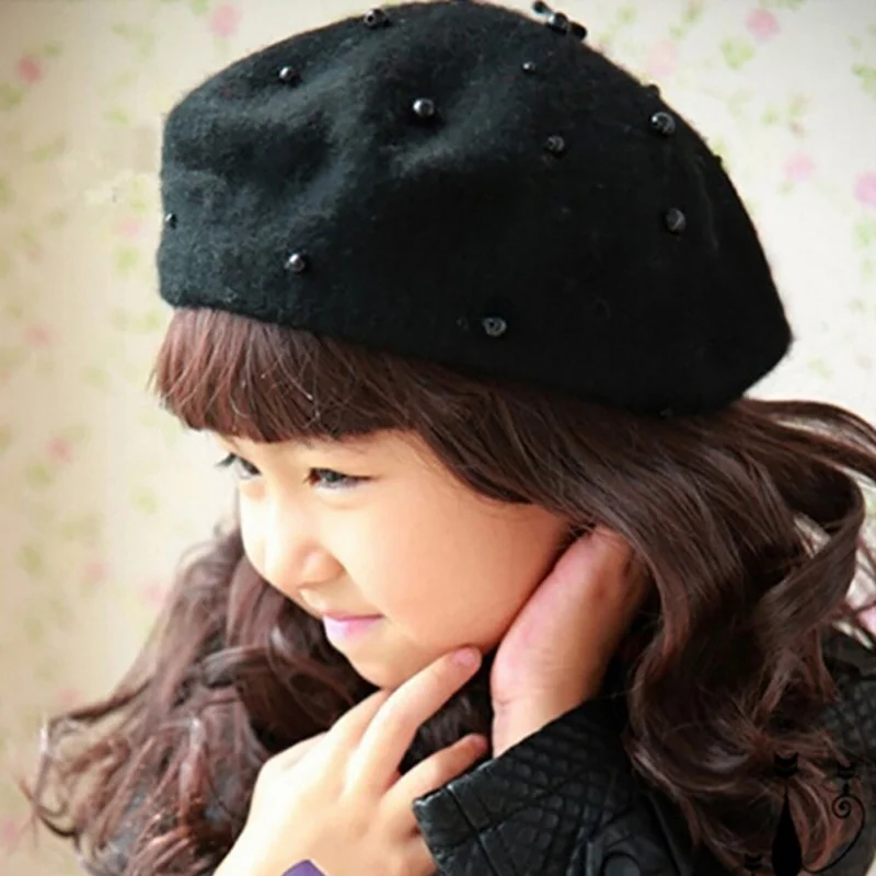 

Baby Girls Boinas Boina Feminina Hipster Joker Pearl Wool Felt Beret Multicolor Painter Cute Hat for Children