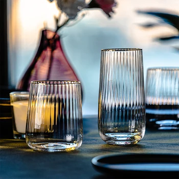 

Nordic stripe gold-rimmed wine glass Crystal Glass Champagne Cup Household Wedding Whisky glass Water Cup