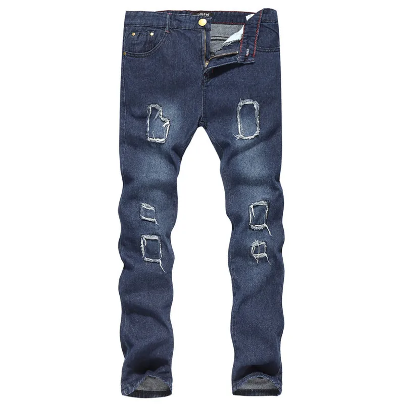 

2019 autumn new men's folds feet straight jeans men's slim cotton casual patch casual jeans men's stretch comfortable jeans