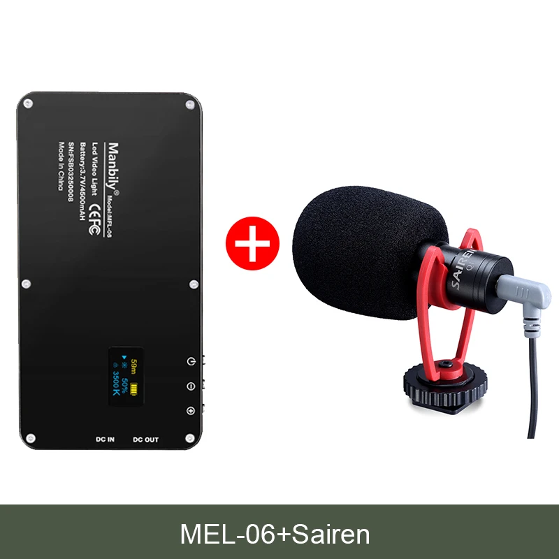 LED Microphone Manbily MFL-06 светодиодный видео светильник на камеру Мини с регулируемой яркостью тип-c перезаряжаемый заполняющий светильник для фотосъемки - Цвет: LED Microphone