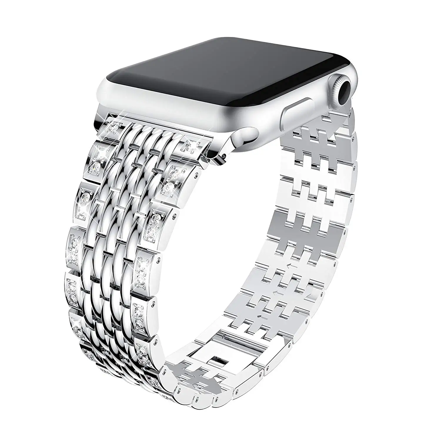 Женские ремешок для наручных часов Apple Watch Series 5 4 3 2 1 Для женщин часы браслет с украшением в виде кристаллов бриллиантов Нержавеющая сталь ремешок для наручных часов 38/40/44 мм