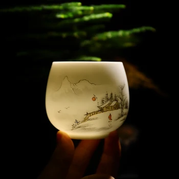 

White porcelain hand-painted cup, sheep fat jade porcelain, tea cup, tea set, tea ceremony support customization, gift box free