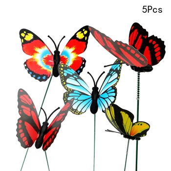 

ITIMO 5 Pcs/Bunch Colorful Butterfly Stake For Garden Outdoor Garden Decoration Butterfly Flower Pots With Pile Home Improvement