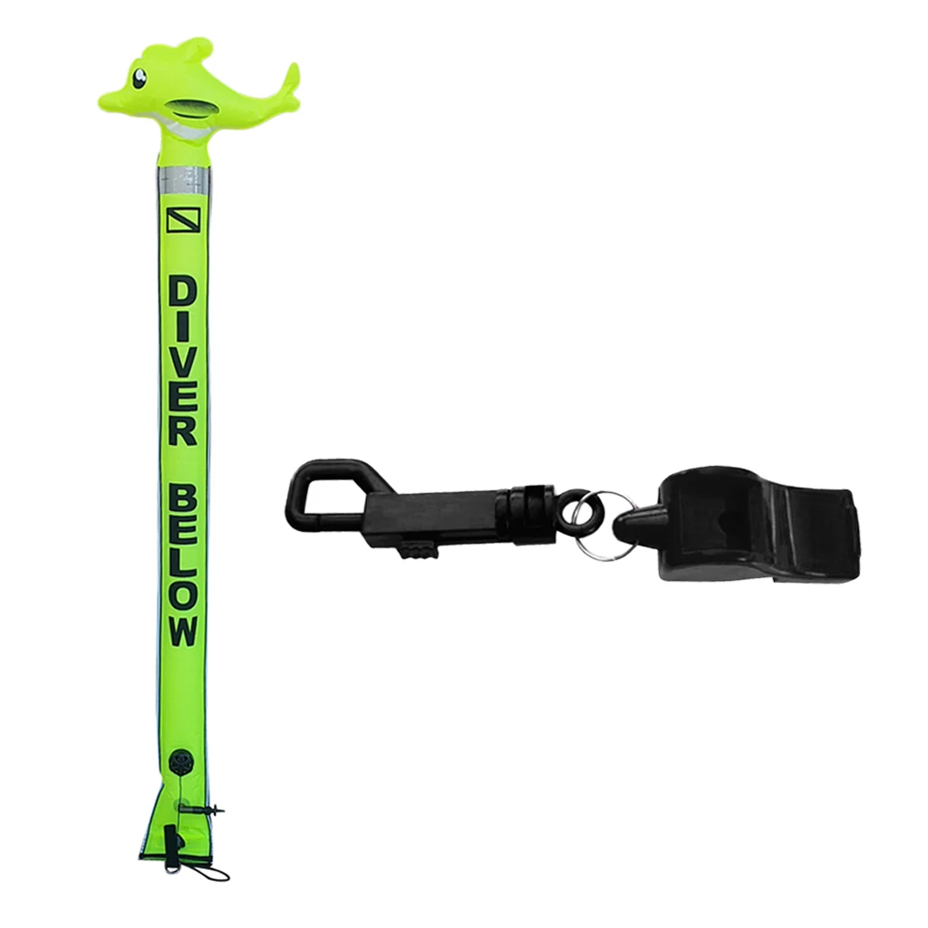 Scuba Safety Sausage Tube Diver Below SMB & Emergency Survival Whistle with Clip Surface Marker Buoy