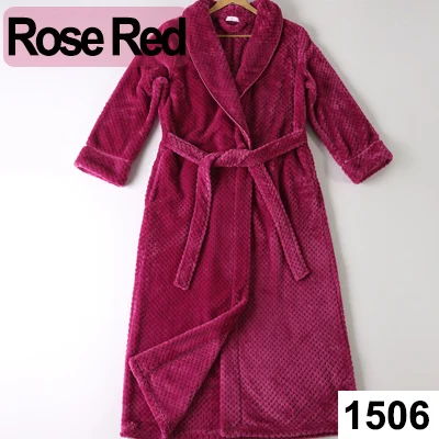 Men Rose Red Женский и мужской удлиненный теплый халат из кораллового флиса, зимний плотный фланелевый теплый банный халат, кимоно, халат, пеньюар для невесты - Цвет: Men Rose Red