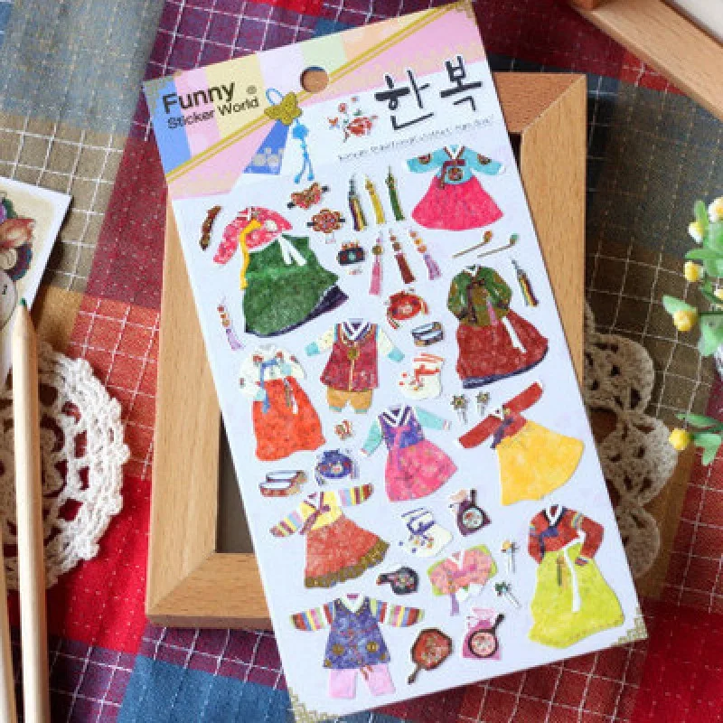 Korea National Costume Die Cut Sticker Cute Skirt Clothes Scrapbooking Material Diary Cards Home Decoration Junk Journal Craft