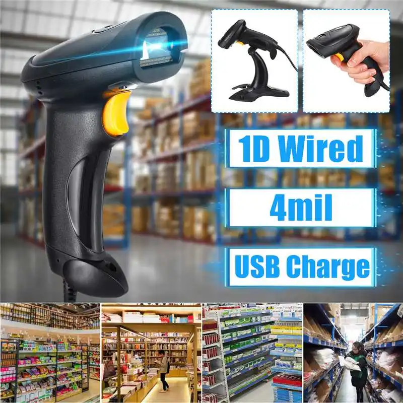 1D Barcode Scanner with Stand Bracket Handheld USB Automatic Laser Wired Barcode Scanner Barcode