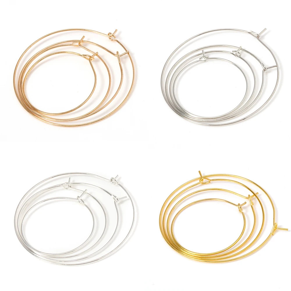 

20pcs/lot 20 25 30 35mm Hoops KC Gold Plated Earring Hook Big Circle Ear Wire Hoop Earrings Base for DIY Jewelry Making Supplies