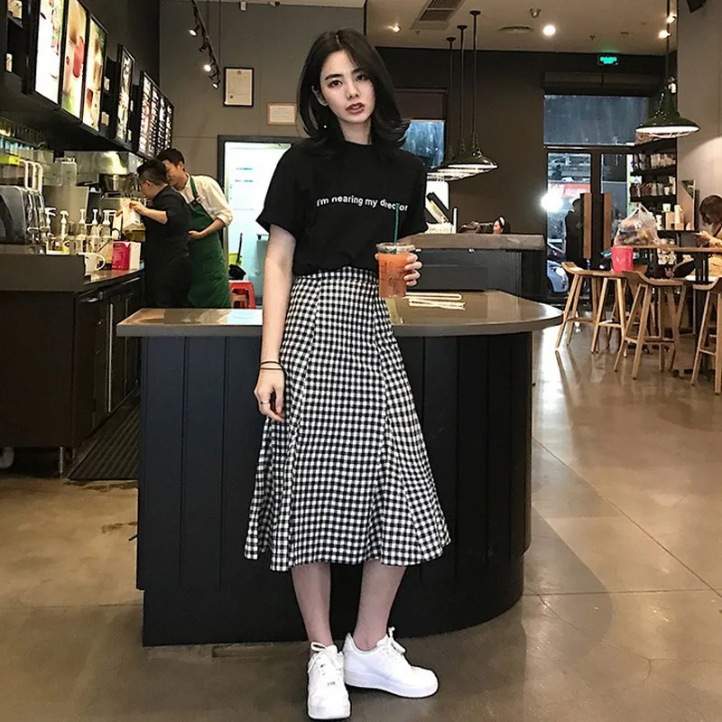 

660 #2018 Summer New Style Fashion WOMEN'S Dress Plaid Skirt WOMEN'S Suit Korean-style Online Celebrity Two-Piece Skirt