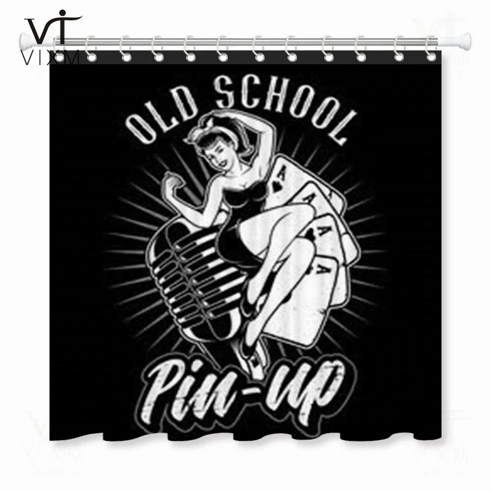 Vixm тату стиль Hoem занавеска для душа Pin Up девушка на микрофон игральные карты Водонепроницаемая занавеска для ванной полиэстер Душ