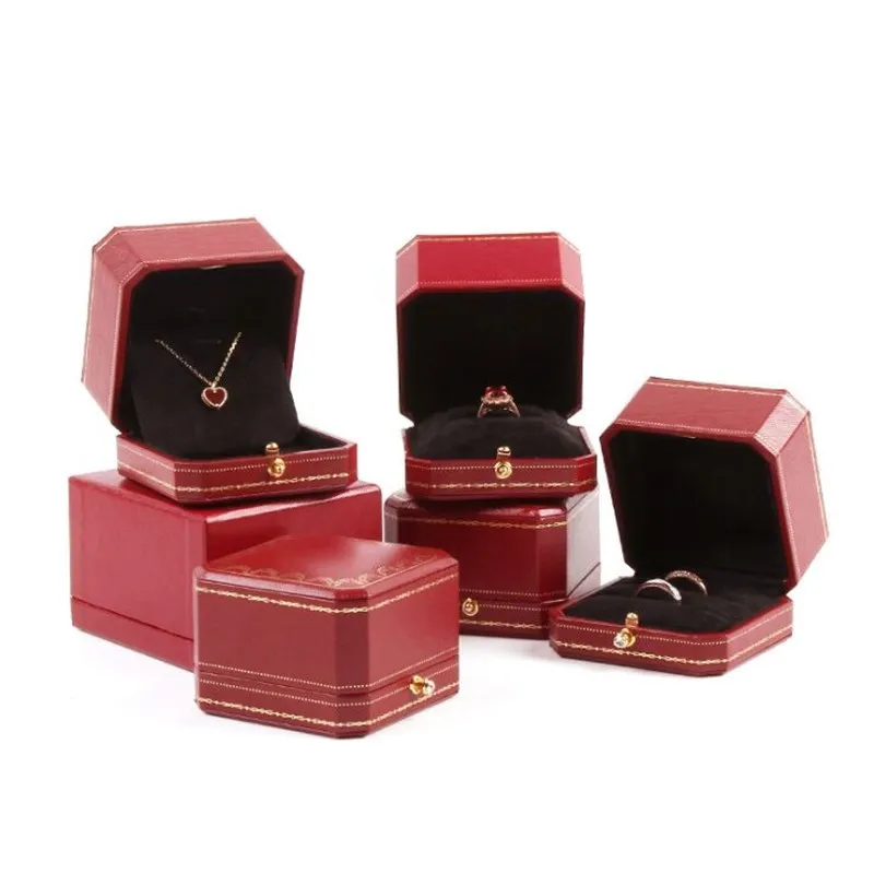

Red color ring box High quality High grade diamond ring box necklace box jewelry box jewelry box can be customized LOGO