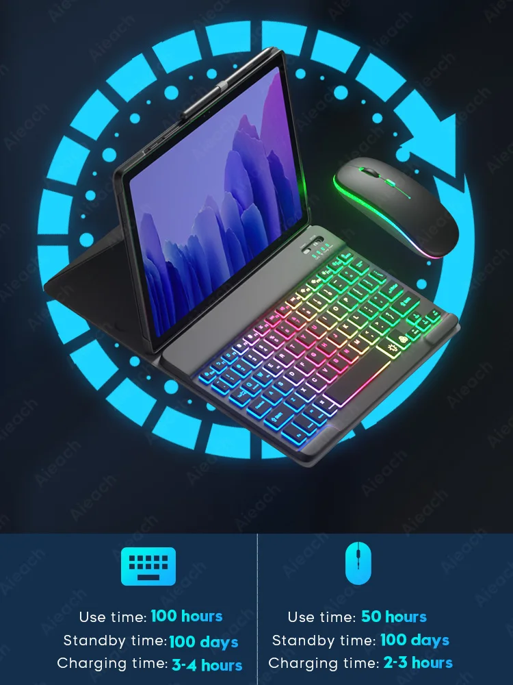 Funda For Samsung Galaxy Tab A7 A8 Case Keyboard For Samsung Tab S6 Lite Case Rainbow Keyboard Mouse S7 S8 tablet case