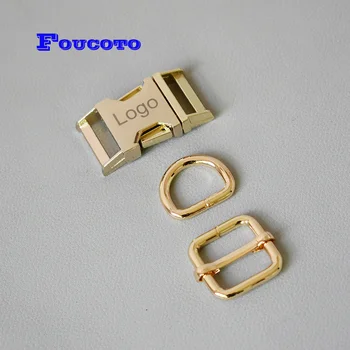 

100 sets Engrave logo Metal D rings hardware release buckle for paracord dog collar 20mm webbing harness outdoor backpack bags