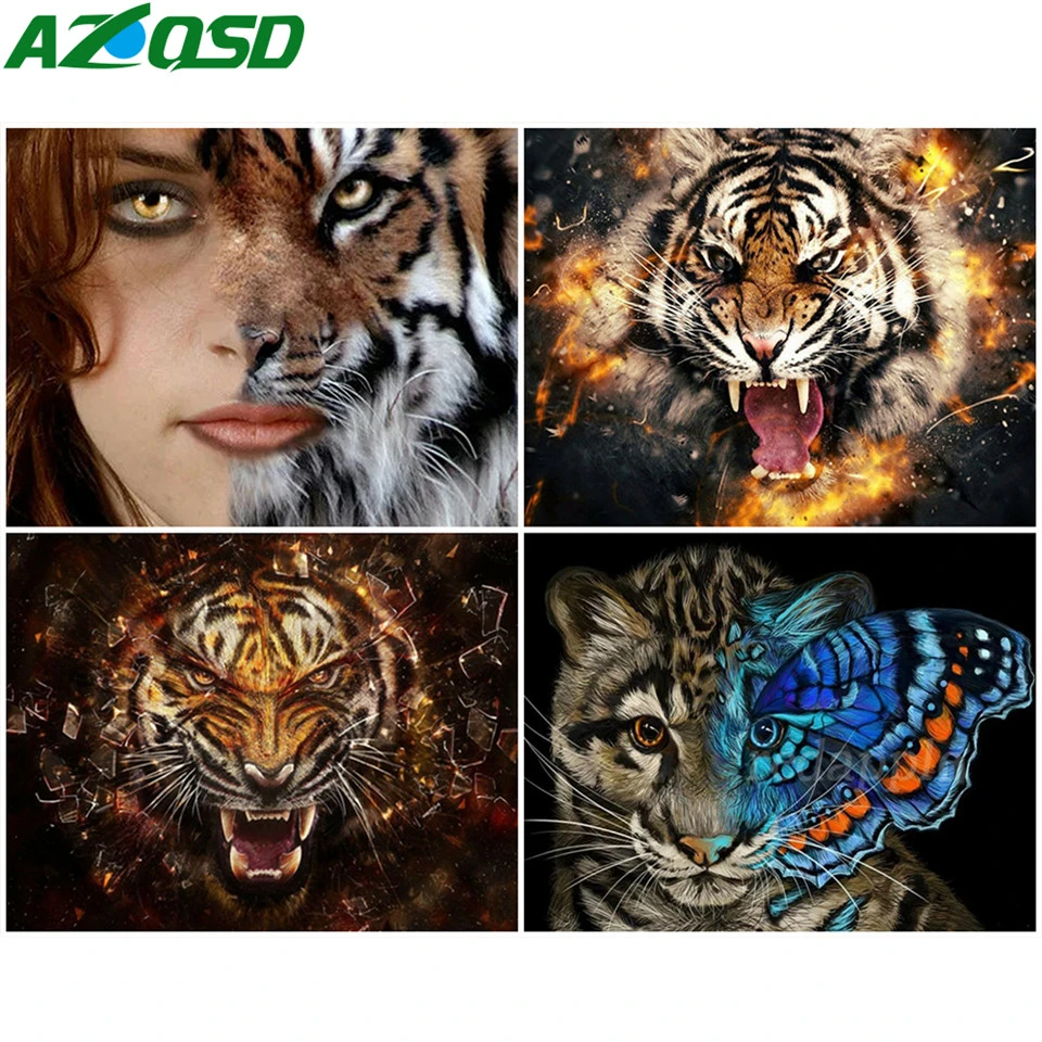 AZQSD DIY Краски по номерам на холсте животных дом Декор для дома Раскраска Тигр