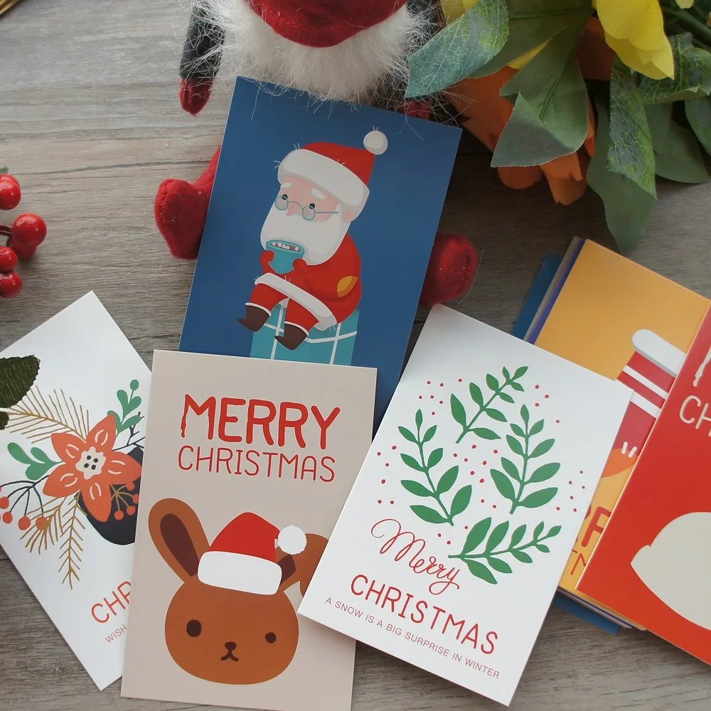 

15pcs Merry Christmas Cute Animal Bear Elk Tree Design As Post Card Gift Greeting Cards Gift Card Party Invitation