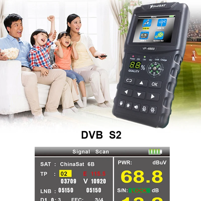 HOT-VF-6800 спутниковый Finder Meter Dvb-T2/DVB S2/DVB C Combo Sat Finder Dvb T2 приемник спутниковый Satfinder US Plug
