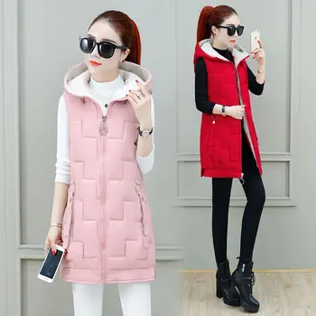 

Down Cotton Vest. Korean Version Of The Slim Thick Sleeveless Vest. Mid-Length Female Autumn And Winter 2019 New.zipper Red Vest