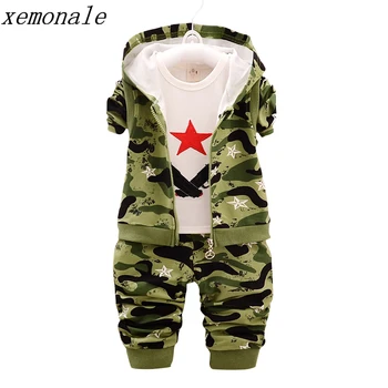 

Autumn Children Camouflage Clothes Kids Sport Suit Fashion Brand Cotton Camo Printed Hooded Vest T-shirt Pants 3Pcs Clothing Set