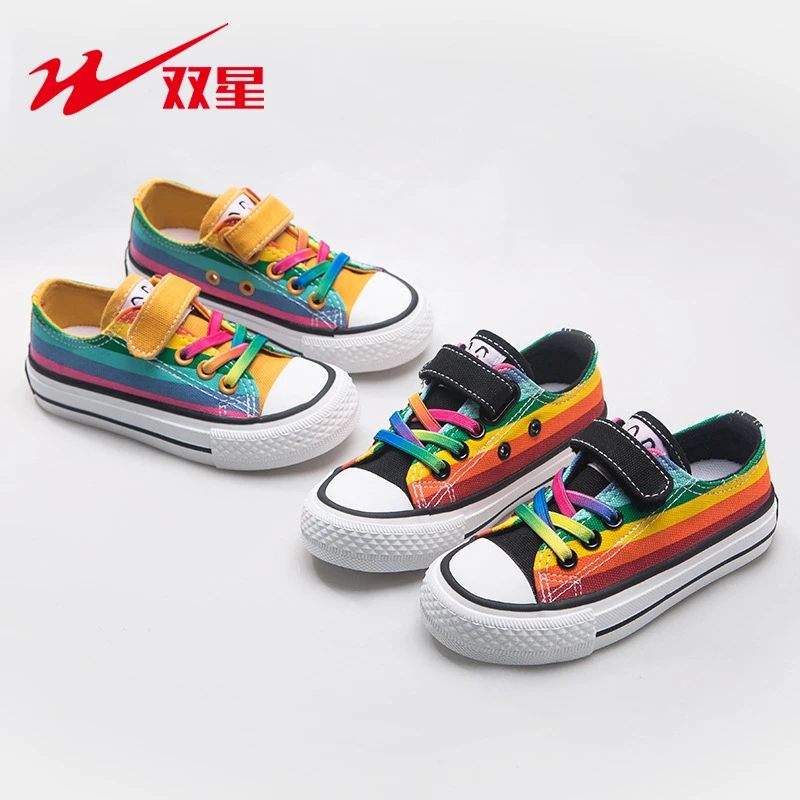 

Double Star 2020 Spring New Canvas Baby Shoes Casual Rainbow Hook And Loop Children's Shoes Boys Girls Comfortable Lightweight