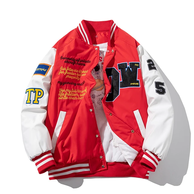 Letterman L Embroid Patchwork Leather Sleeve Stadium Women Varsity Jacket  Unisex Men Baseball Bomber Coat University Streetwear - Jackets - AliExpress