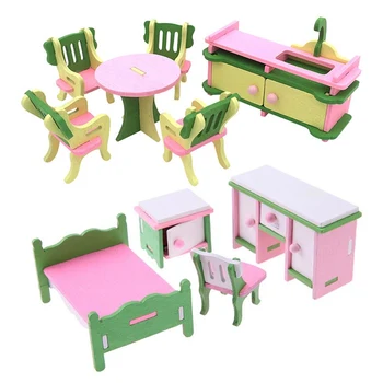

2 Set Baby Wooden Dollhouse Furniture Dolls House Miniature Child Play Toys Gifts , Style 9 with Style 12