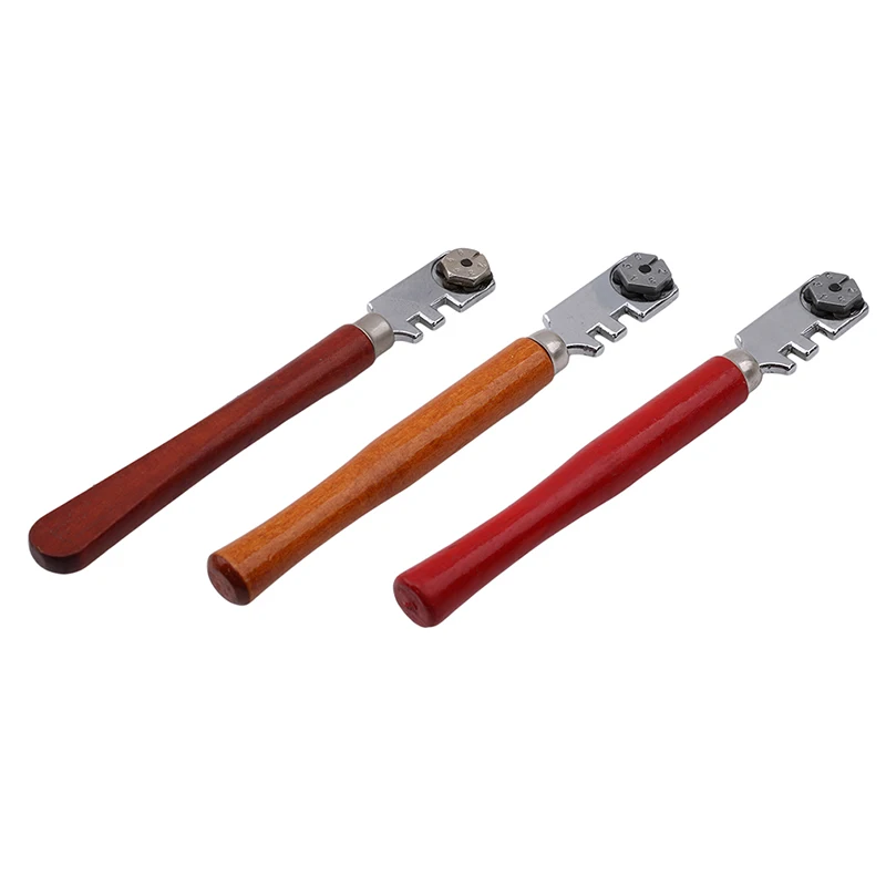Multifunctional Portable Six-wheel Glass Cutter High-strength Roller Mahogany Round Flat Handle Glass Knife Craft Cutting Tool