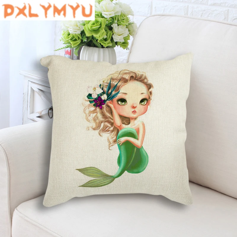 Nordic Style Wing Cartoon Girl Printed Cushion Decorative Pillow Cartoon Mermaid Home Decor Sofa Throw Pillow 45*45cm 