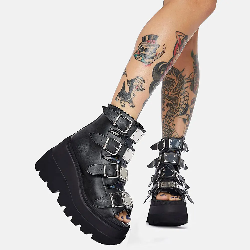 For Dropship Big Size 43 Fashion INS Gothic Cosplay Open Toe Chunky Platform Sandal Summer Boots High Heels Wedges Shoes Women | Обувь