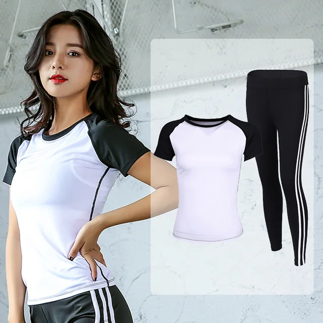 White 2 Pcs Женский комплект из 2 предметов для йоги, тренировочный женский спортивный костюм для фитнеса, рубашка+ штаны, воздухопроницаемые леггинсы для занятий йогой, спортивный костюм - Цвет: White 2 Pcs