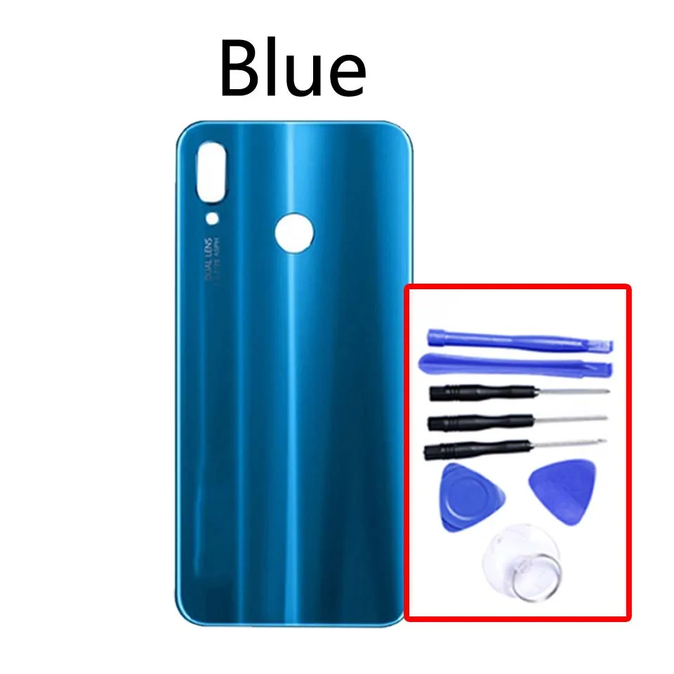 Blue-With tool Заднее стекло для huawei P20 Lite батарея задняя крышка Замена для huawei Nova 3E Корпус чехол Корпус Замена - Цвет: Blue-With tool