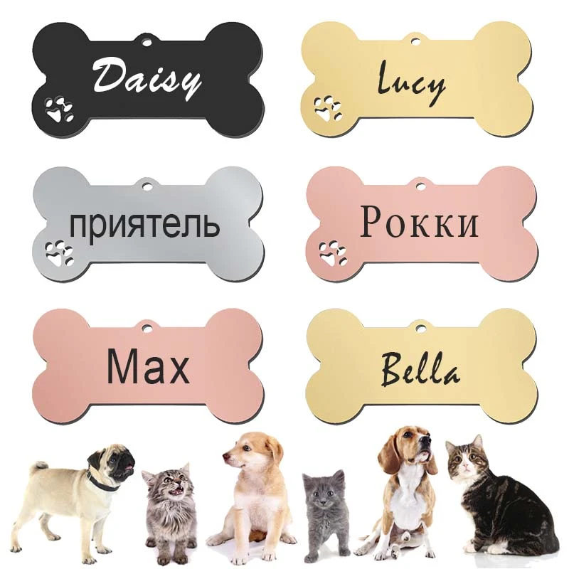 Pet Collar Personalized ID Tag Engraved Name for Dog Cat Puppy Keyring Charm Pendant Bone Necklace Accessories Dog Collars luxury