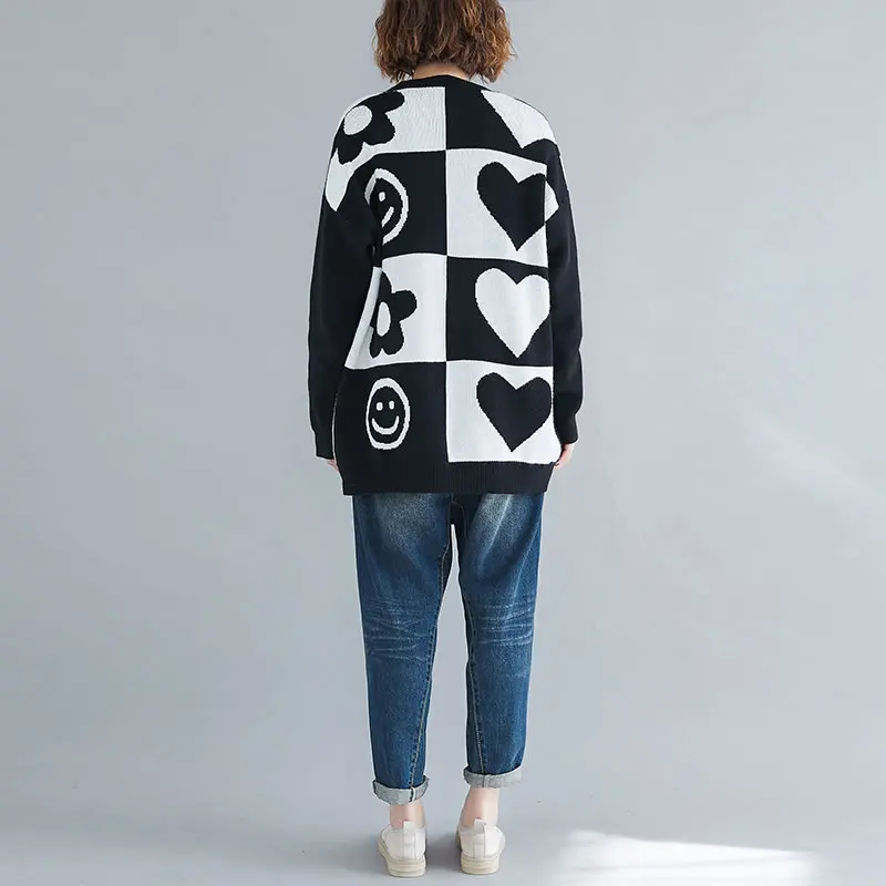 HG осень-зима Винтажный женский свитер плюс размер литературный кардиган Мода корейский стиль женские трикотажные изделия черные свитера XJ2144