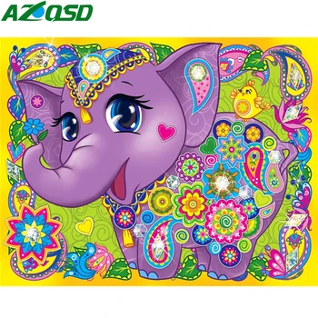 

AZQSD Diamond Painting Elephant Cross Stitch Full Square/Round Drill Diamond Embroidery Cartoon Wall Art Needlework Handmade