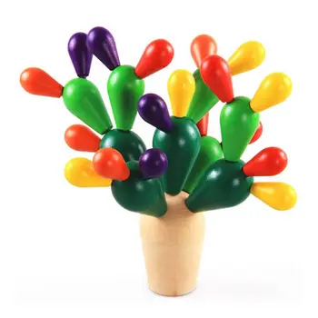 

Early Education Wooden Balancing Cactus Toy Removable Building Blocks for Baby Kids Developmental ligence Toy DIY - Multico