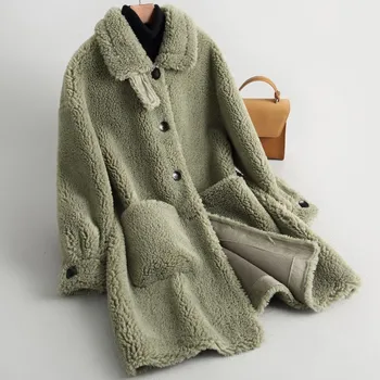 

Fashion thick fashion real wool fur coat women's winter long coat women's shorts simple button lamb fur coat sportswear