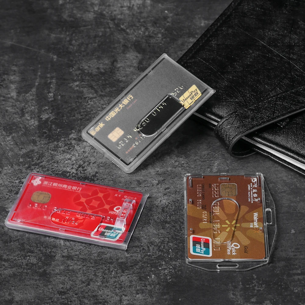 

1PC Portable Practical Multi-use Hard Plastic Double Sided ID Card Unisex Badge Work ID Card Holder Durable Protector Cover Case