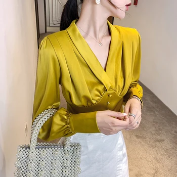 

Korean Fashion Silk Women Blouses Satin Womens Tops and Blouses Ladies Tops Plus Size Office Lady Blusas Femininas Elegante