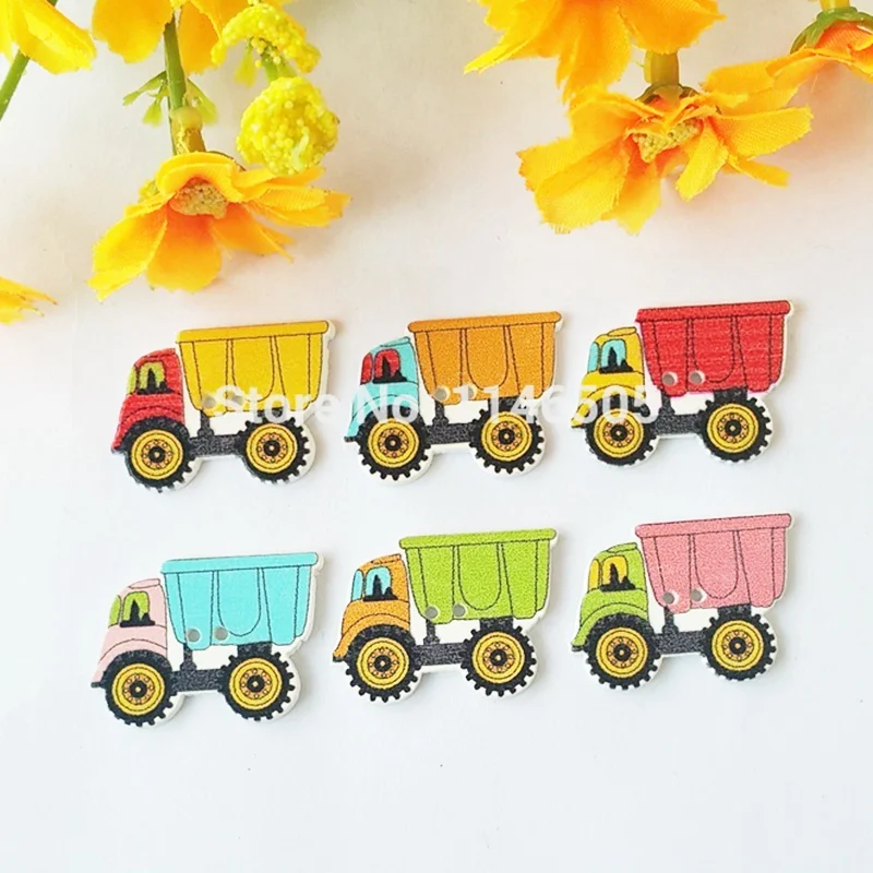 50pcs Cartoon car wooden buttons sewing button decorativos for crafts and Scrapbooking Accessories botones 21.5*30
