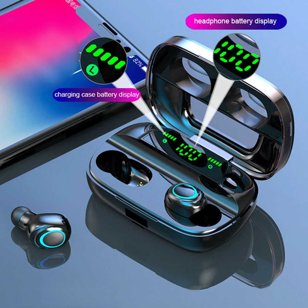 S11 V5.0 Bluetooth стерео наушники Беспроводной Водонепроницаемый сенсорный Bluetooth гарнитуры 2000 мА/ч, Батарея светодиодный Дисплей с зарядный чехол