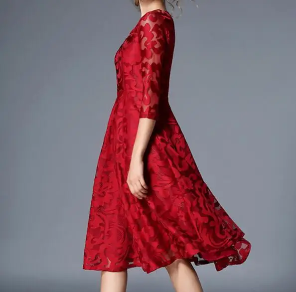 Women dress Blue Beach Hollow out lace dress Elegant Vintage Party dress Brand evening vestidos AW605