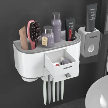 

Magnetic Adsorption Toothbrush Toothpaste Holder Inverted Cup Wall Mount Bathroom Cleanser Storage Rack Bathroom Accessories Set