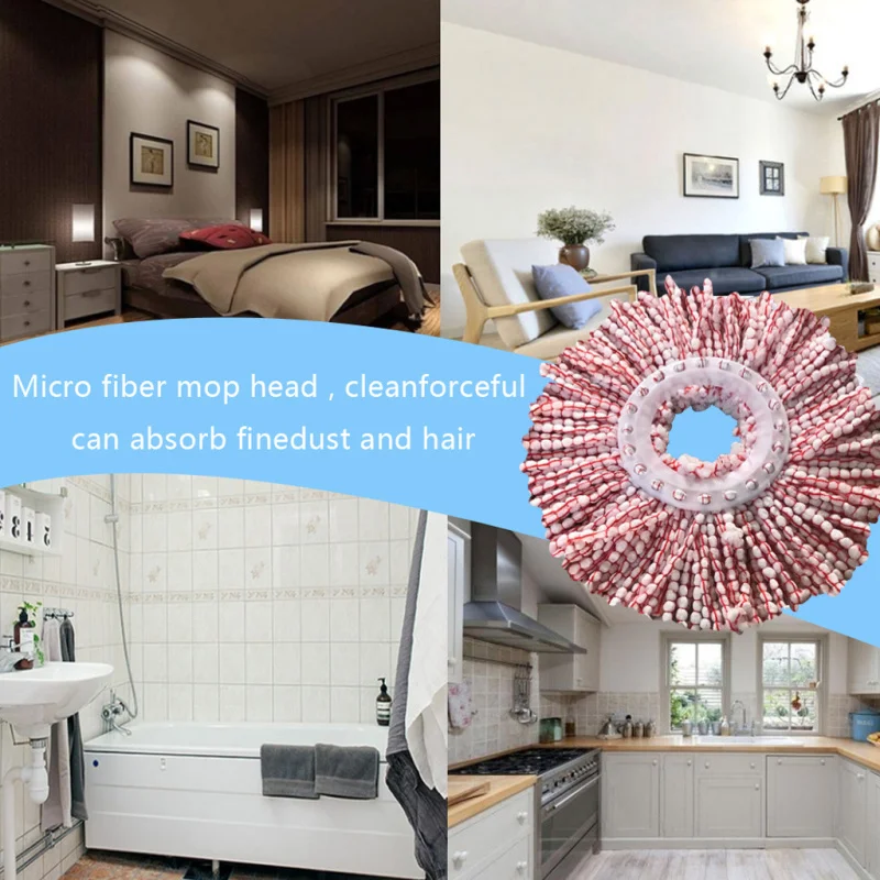 

Microfiber Spinning Mop Head Home Floor Cleaning Mop Accessories Easy Replacement 360 Rotating Round Head Strong Water Absorbent